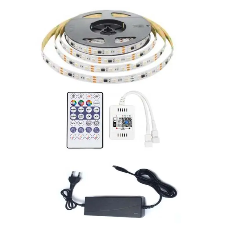 [SM-KIT-CINT-SMD/RUN-RGBW-24V] KIT DE 5MT CINTAS SMD 60 LED/M WW (RGBW) CON TRANSFORMADOR 24V