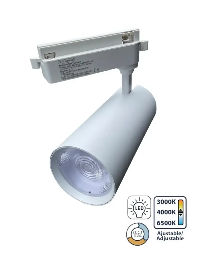 [TRC-20W-3CCT/BL] LAMAPARA DE RIEL 20W BLANCA 3CCT